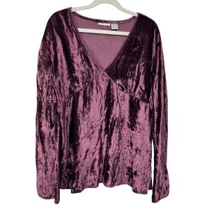 GNW Long Sleeve Burgundy Crushed Velvet Babydoll Top Y2K Womens Size XL